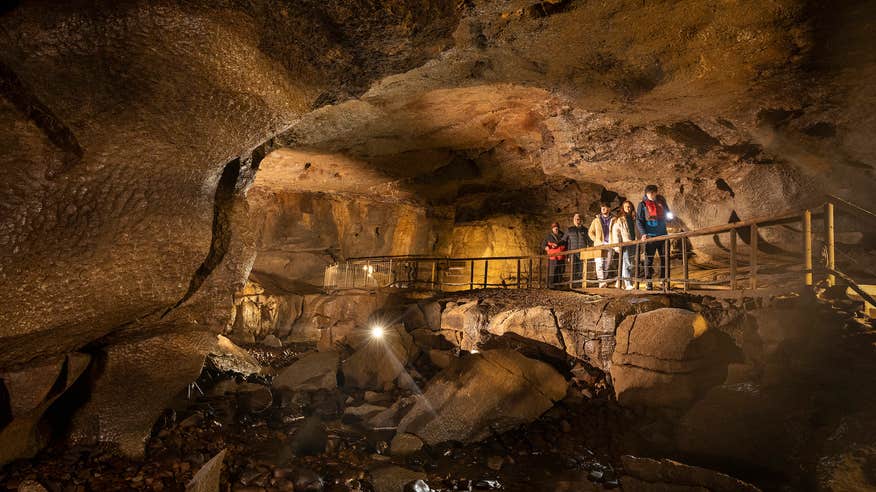 A family exploring the Marble Arch Caves