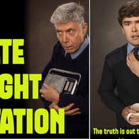 Part of poster with 2 men wearing security guard uniforms looking shocked or weary.