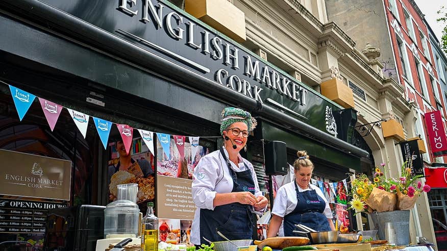 Chefs doing a cooking demonstration at the 2023 Cork on a Fork festival in Cork city