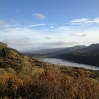 Aerial view of mountains and lake