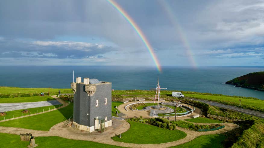 Aerial view of Lusitania Museum and Old Head Signal Tower in Co Cork