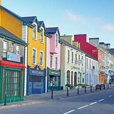 Colourful houses on Lisdoonvarna's Main Street, County Clare