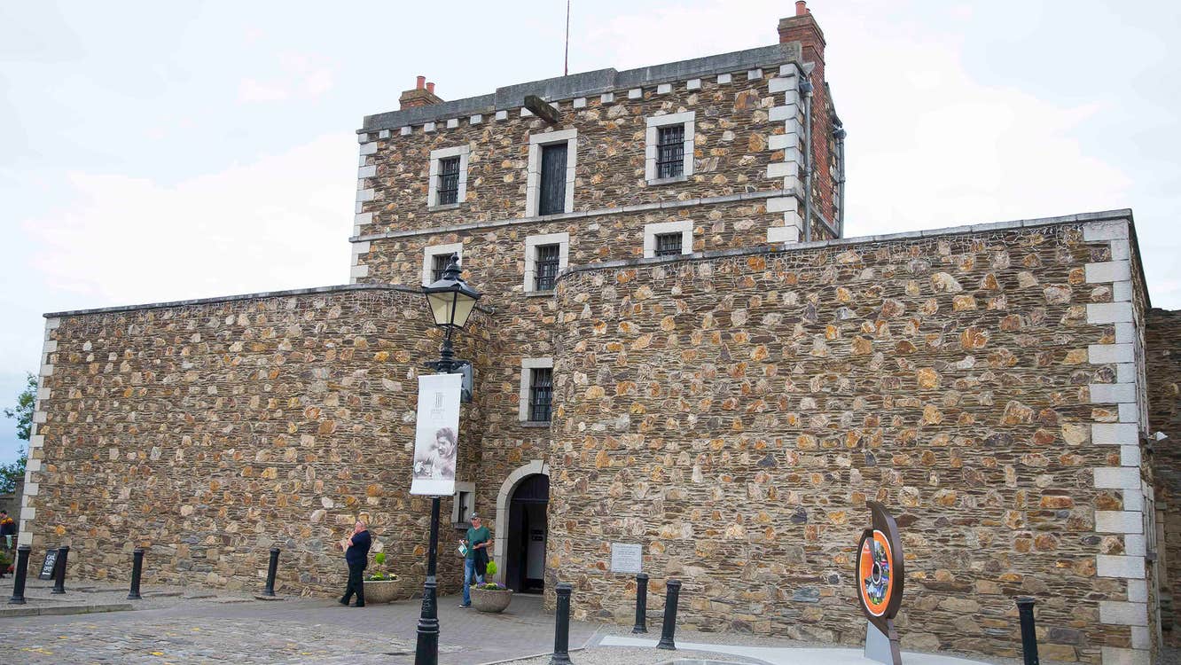 Tall stone walls at the entrance to Wicklow Historic Gaol