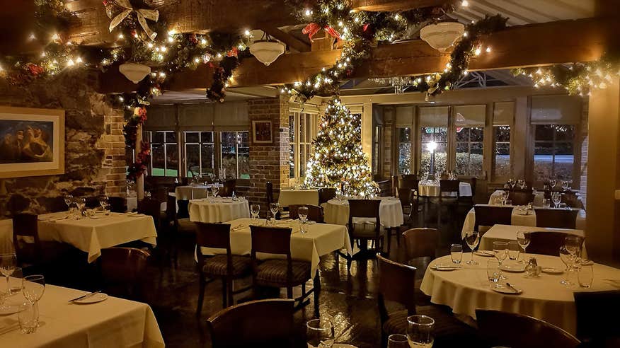 Christmas decorations in the dining room of The Olde Post Inn, Cavan