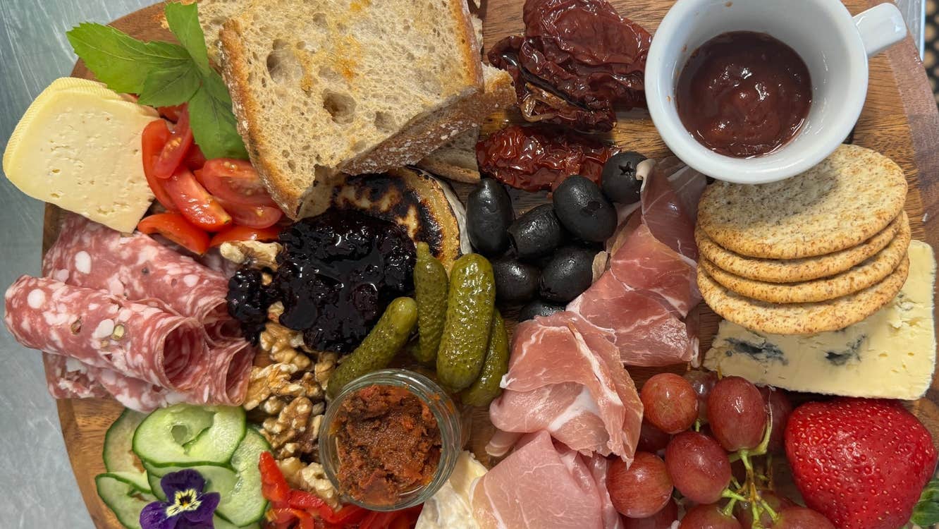 A charcuterie board at Greenway Lane art studio-café