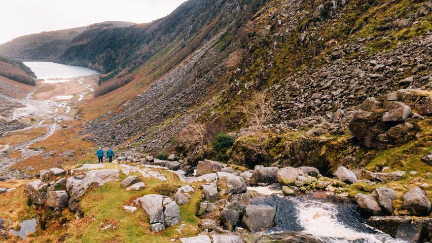 People hiking in Glendalough in County Wicklow.