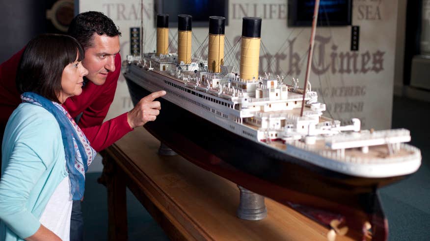 A couple looking a model of the Titanic at the Titanic Experience in Cobh, County Cork.