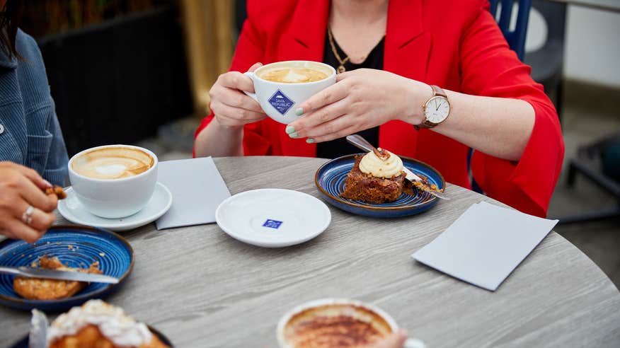 People having a coffee and a dessert in Wexford
