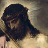 Ecce Homo by Titian. It shows Jesus wounded and crying, wearing a crown of thorns.