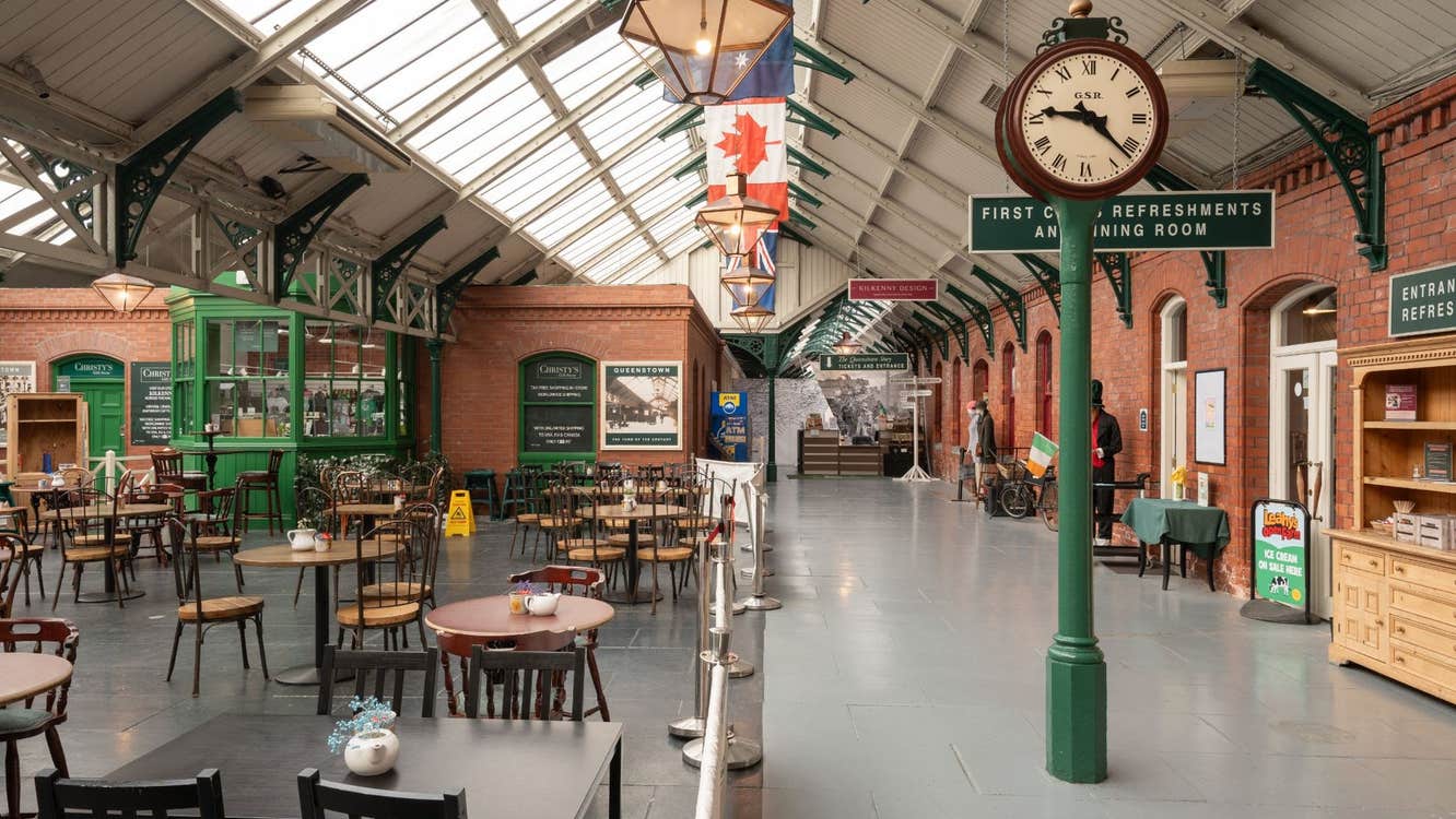 The interior of a café located in an old railway station