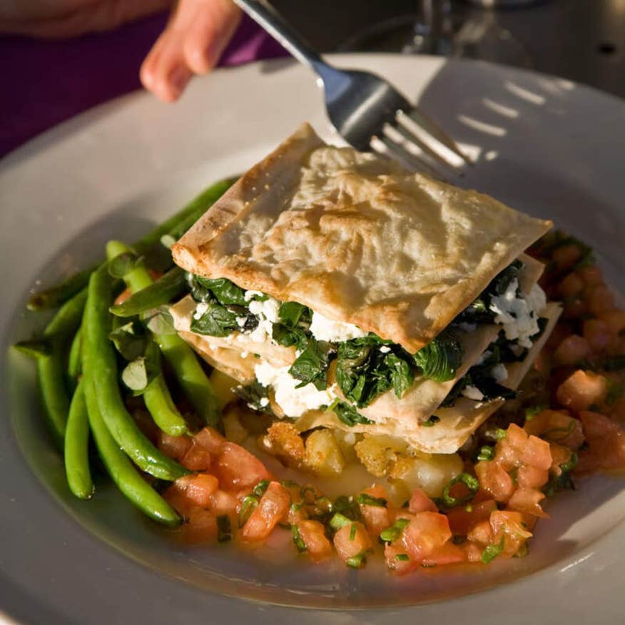 A meal on a white plate served at Café Paradiso in County Cork.