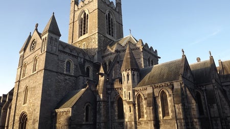 A large cathedral under a blue sky