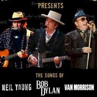 3 different older men in hats, 2 playing guitars.