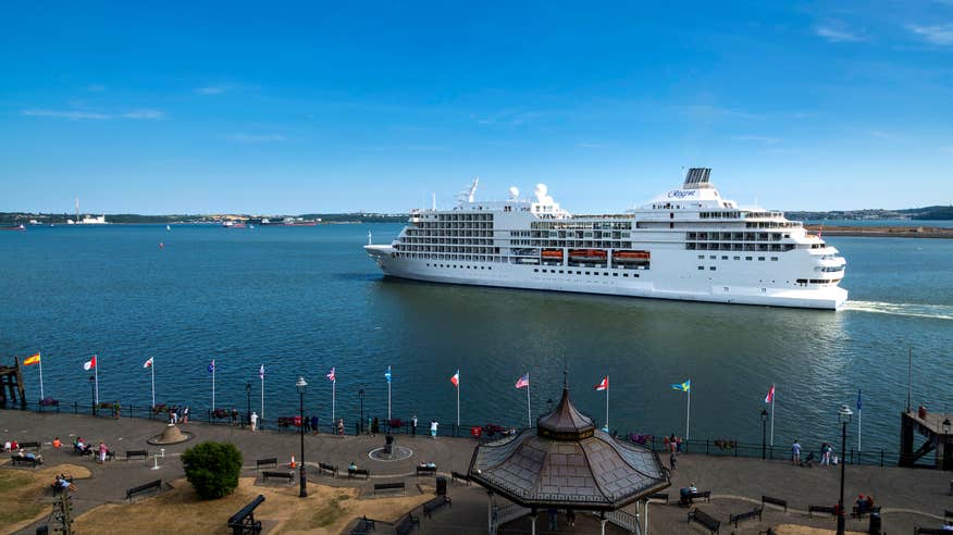 A cruise liner cruising into Cobh Harbour in County Cork.