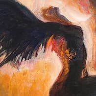 Festival Mná - drawing of figure arching backwards with large outstretched wings.