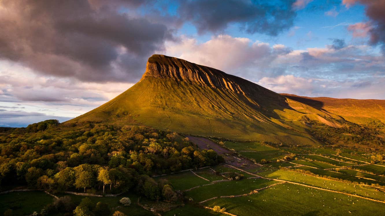 Low clouds hanging over Benbulben, Co Sligo at sun set
