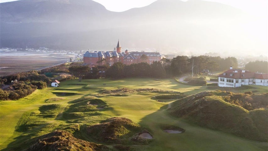 An aerial view over the Royal County Down Golf Club