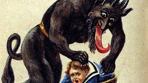 Vintage German postcard featuring Krampus