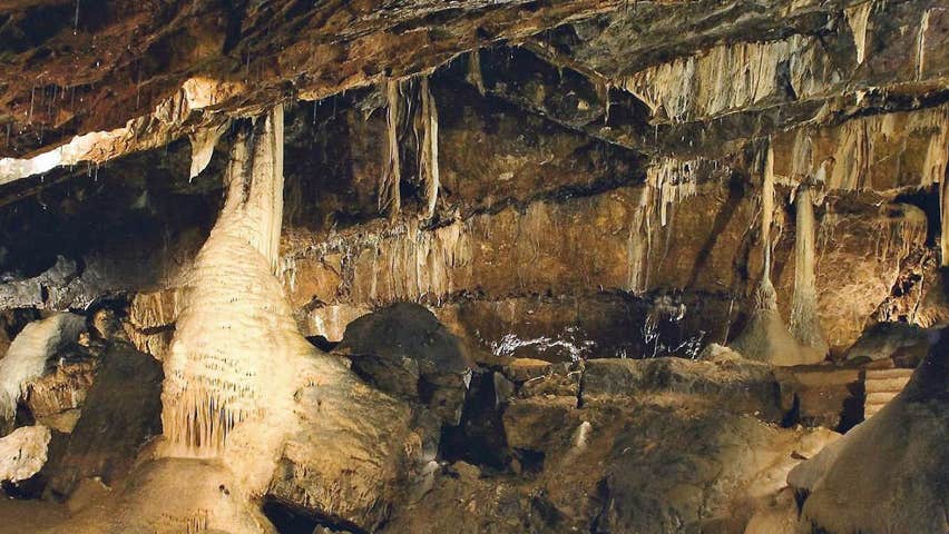 Stalactites and stalagmites inside Mitchelstown Cave