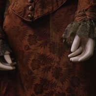 Close up image of Mrs Doyle's Day Dress, on display in The Way We Wore gallery