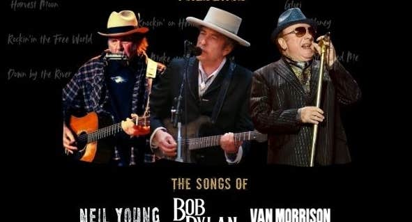 3 different older men in hats, 2 playing guitars.