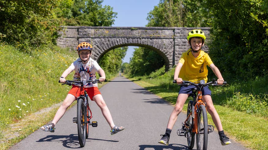 Kids cycling the Old Rail Trail Greenway in Co Westmeath