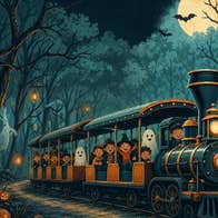 Cartoon image of Halloween Train at Beyond the Trees Avondale