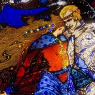 A close-up image of Harry Clarke's 'A Meeting'