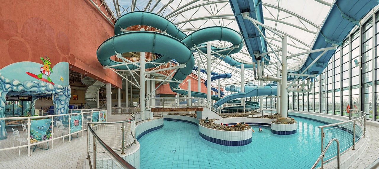 AquaZone at the National Aquatic Centre interior slide and lazy river