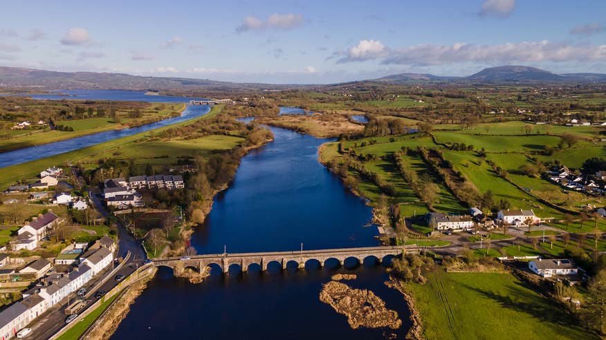 Aerial view of O'Briensbridge in Lahinch, Co Clare