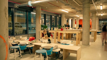 A view of the hand building skills area at Throwing Shapes Ceramics Studio