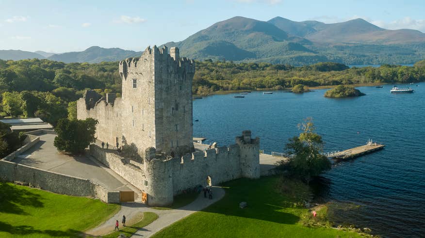 Aerial view of Ross Castle in Killarney, Co Kerry