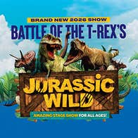 Jurassic Wild, Battle of the T-Rex's poster with 3 large dinosaurs.