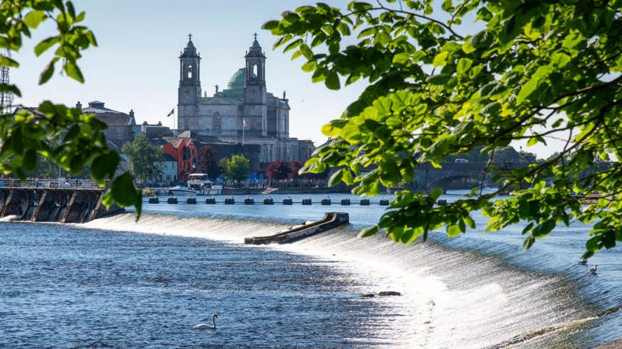 Cathedral behind a weir in Athlone, Westmeath