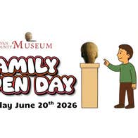 Boy and girl in a museum pointing at a carved head, Cavan County Museum Family Open Day June 20 2026, free admission to the museum 10am to 4pm