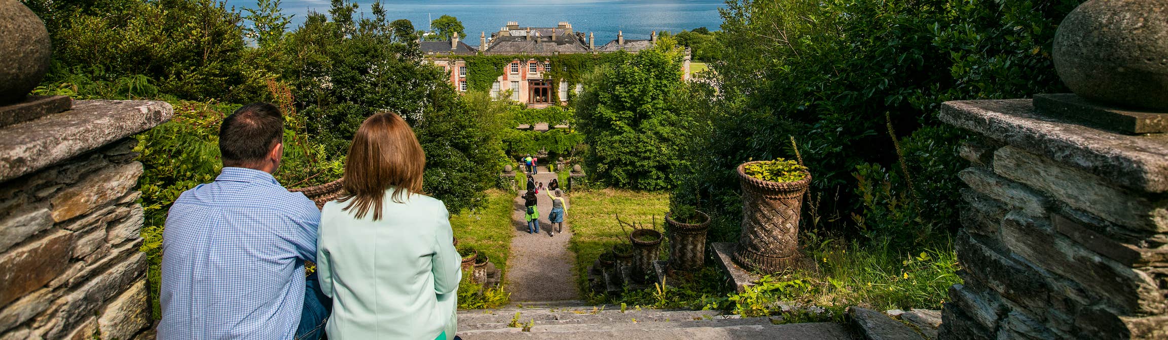 A couple looking out at Bantry House and Gardens in County Cork