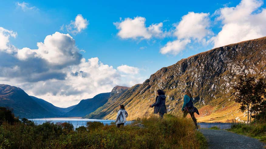 A group of friends walking through Glenveagh National Park, Co. Donegal