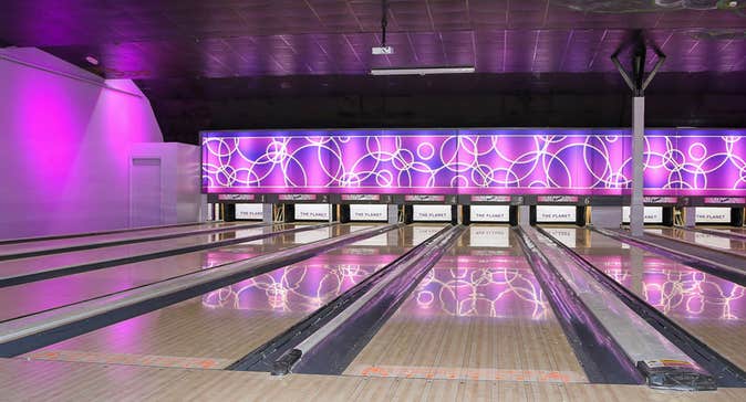The Planet Entertainment Centre Athlone bowling lane and purple lights