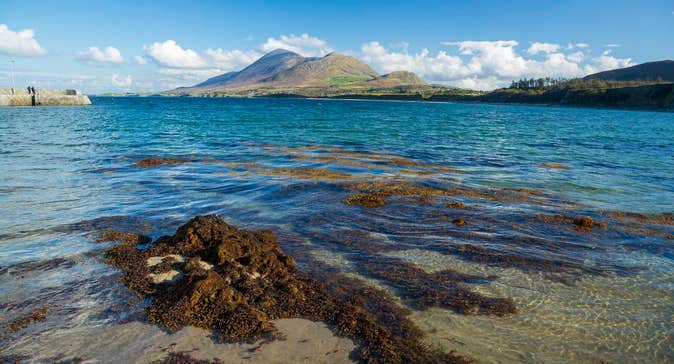 View of Croagh Patrick from water at Old Head beach.