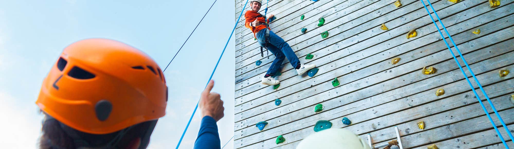 A boy wall climbing at UL Sport Adventure Centre in Killaloe, County Clare