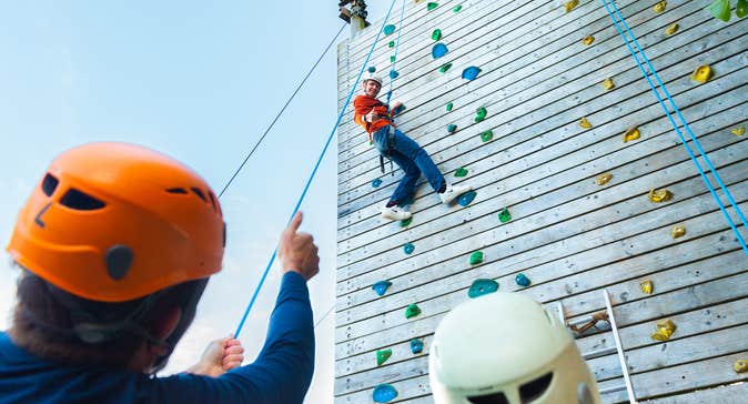 A boy wall climbing at UL Sport Adventure Centre in Killaloe, County Clare