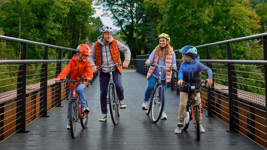 A family cycling the Connemara Greenway, Co Galway