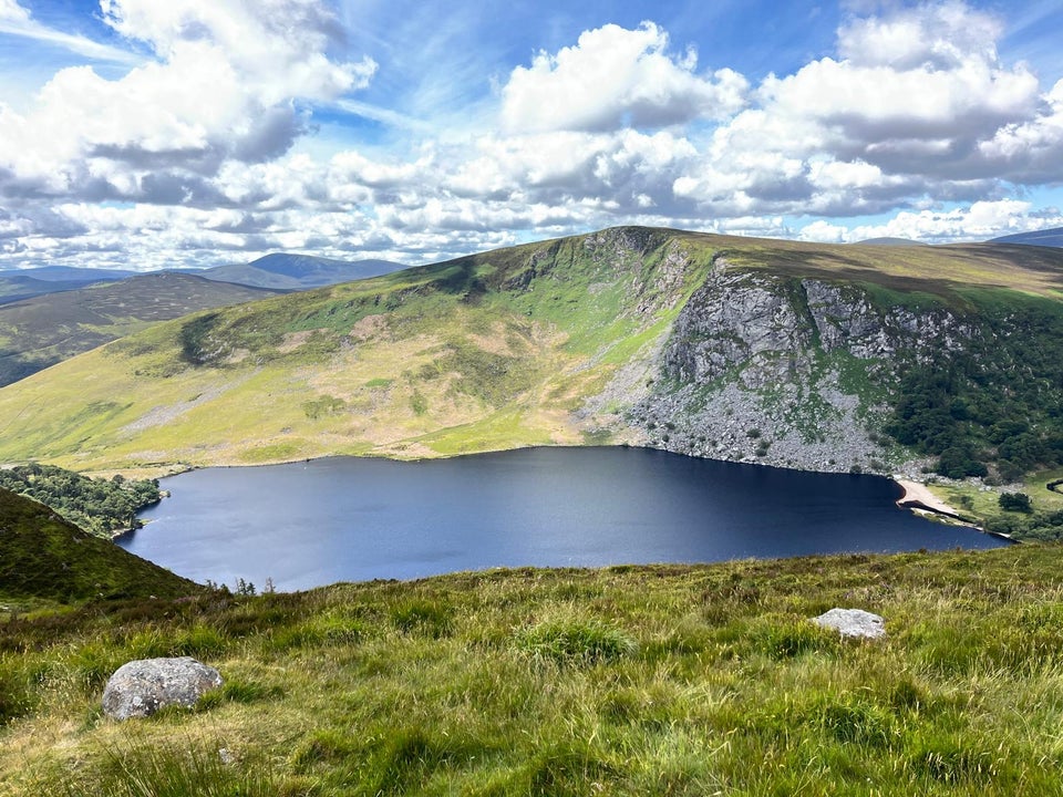 A viewing point overlooking a lake in the Wicklow Mountains