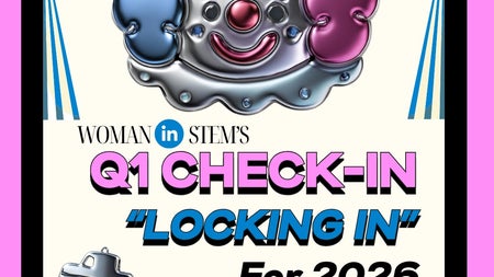 Event information for Woman in Stem's Q1 check in on the 29th March 2026 in 3:4 Instagram post format