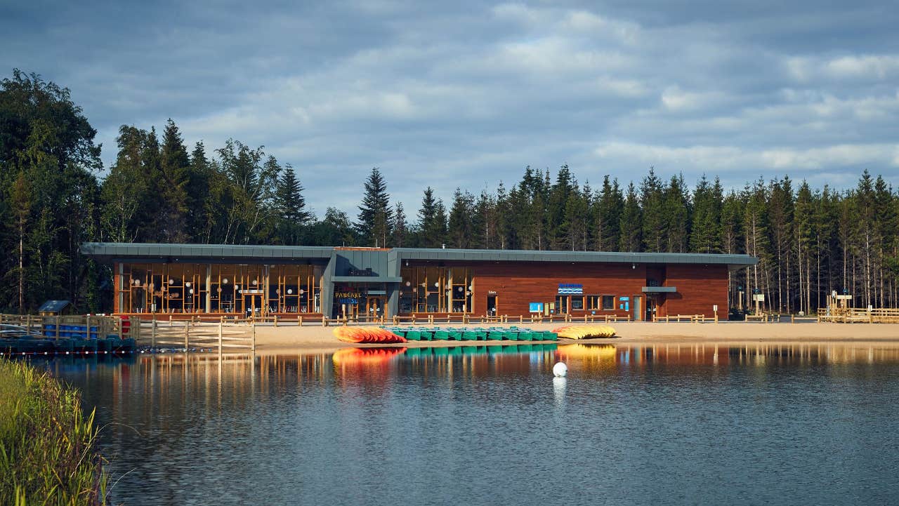 Front view with lake