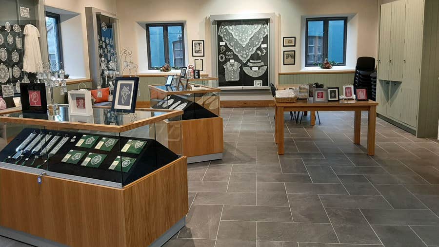 The interior of the shop at Carrickmacross Lace Gallery