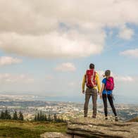 Two people hiking at Three Rock Mountain, Co. Dublin