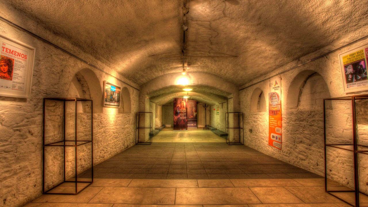 Art exhibition in long corridor