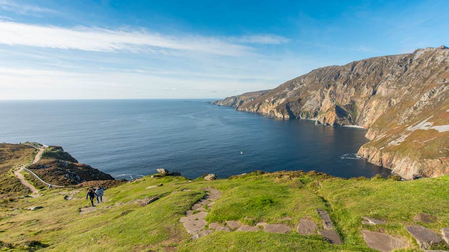 Hikers ascending Sliabh League in County Donegal