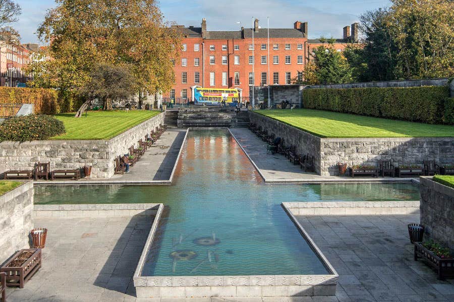 The cross shaped pool in the Garden of Remembrance in Parnell Square, Dublin City centre